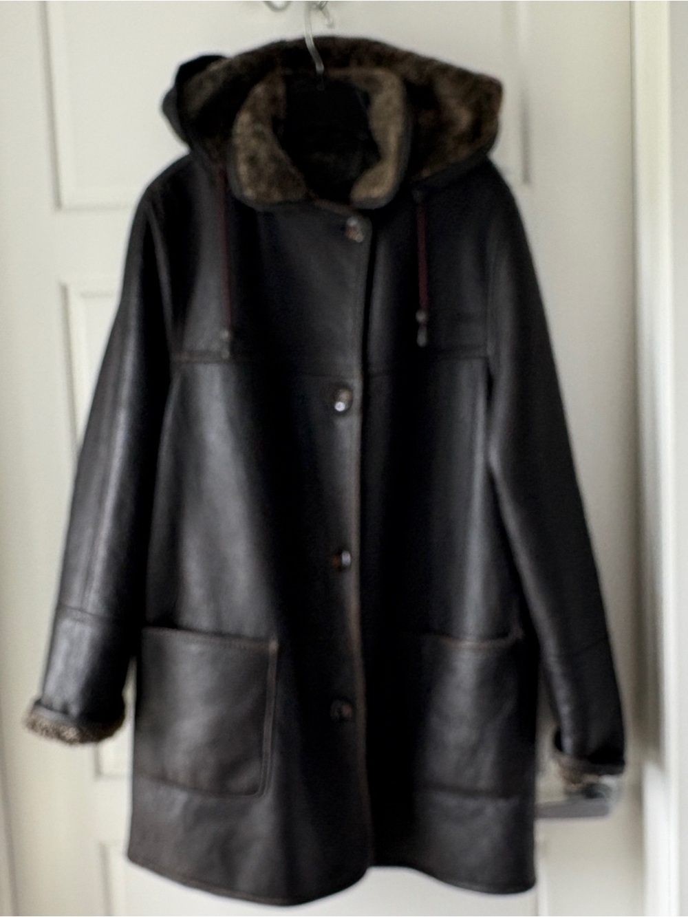 Bod Christensen Shearling Fur Lined Leather Coat Brown Size M - Picture 13 of 13